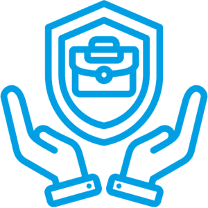 Sicherheits- und Schutzsymbol mit Händen und Schutzschild.