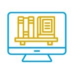 Digitale Bibliothek mit Büchern auf einem Computerbildschirm, TTBS Thüringen.