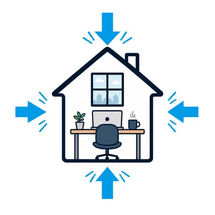 Homeoffice im Haus mit Fokus auf Arbeit und Komfort.