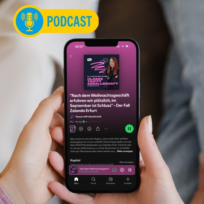 Smartphone zeigt Podcast-Folge &uuml;ber Zalando Erfurt im Podcast-Player.