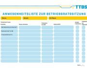 Anwesenheitsliste für Betriebsratssitzung mit Unterschriftenfeldern.